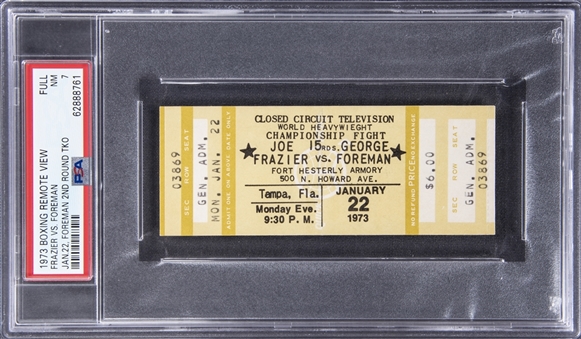 1973 Joe Frazier vs. George Foreman Full Ticket Stub From Foreman Second Round TKO On 1/22/1973 - PSA NM 7 